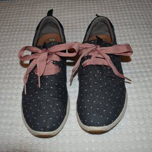 TOMS Del Ray Chambray Polka-Dot Sneakers w/ Pink Ribbon Laces - Size 10